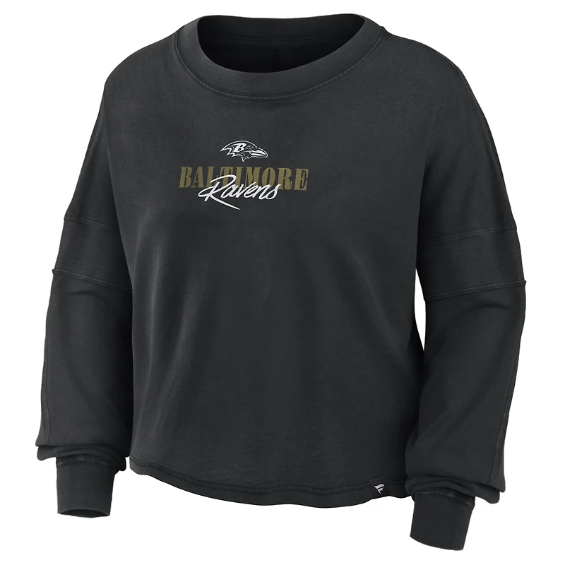 Women's Fanatics Black Baltimore Ravens Oversized Chop Block Boxy Long Sleeve Top