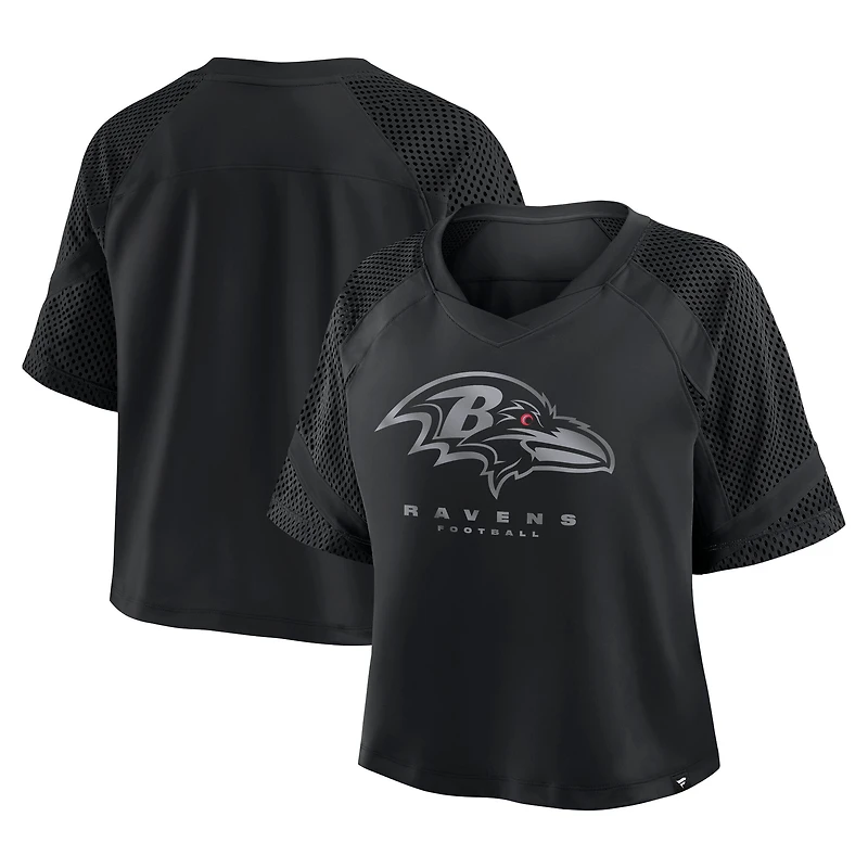 Women's Fanatics Black Baltimore Ravens Oversized Raglan V-Neck Blackout Fashion Jersey