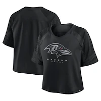 Maillot Fanatics noir à col en V et manches raglan surdimensionnées pour femme des Ravens de Baltimore