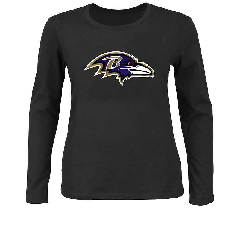 T-shirt à manches longues Fanatics Black Baltimore Ravens pour femmes, grandes tailles, logo principal