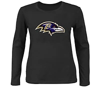 T-shirt à manches longues Fanatics Black Baltimore Ravens pour femmes, grandes tailles, logo principal