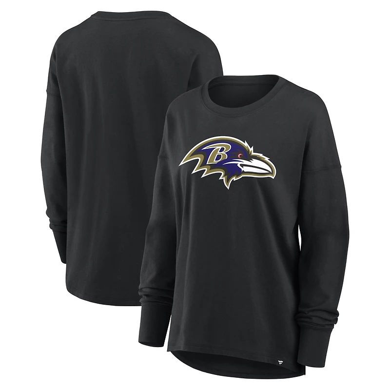 Women's Fanatics Black Baltimore Ravens Relaxed Hip Essential Long Sleeve T-Shirt