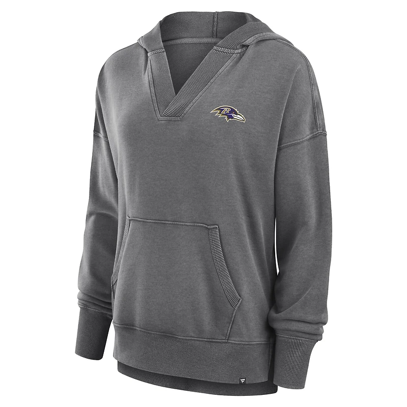 Women's Fanatics Heather Charcoal Baltimore Ravens Initiative Snow Wash French Terry V-Neck Pullover Hoodie