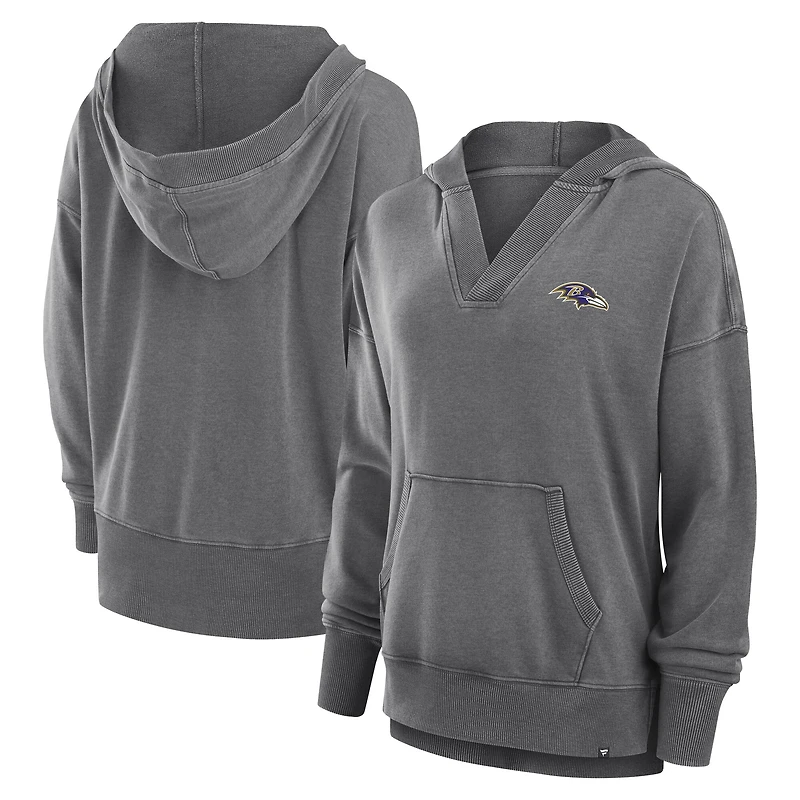 Women's Fanatics Heather Charcoal Baltimore Ravens Initiative Snow Wash French Terry V-Neck Pullover Hoodie