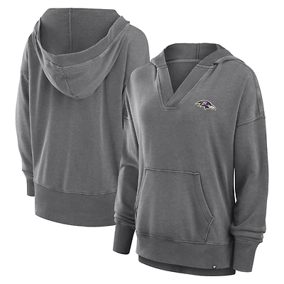 Women's Fanatics Heather Charcoal Baltimore Ravens Initiative Snow Wash French Terry V-Neck Pullover Hoodie