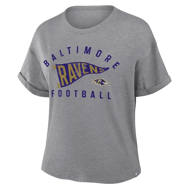 T-shirt boxy tri-blend gris chiné Fanatics pour femme, hommage aux Ravens de Baltimore