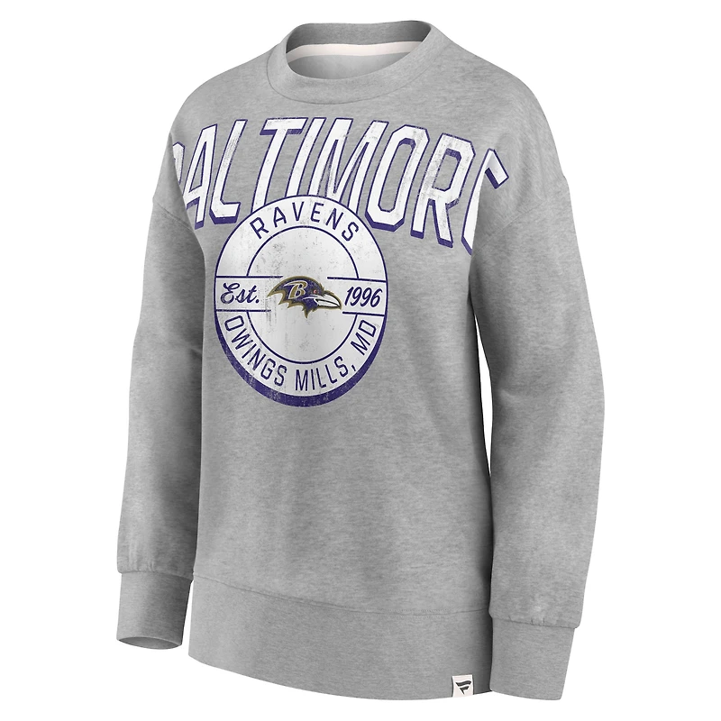 Women's Fanatics Heathered Gray Baltimore Ravens Jump Distribution Tri-Blend Pullover Sweatshirt