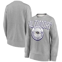 Women's Fanatics Heathered Gray Baltimore Ravens Jump Distribution Tri-Blend Pullover Sweatshirt