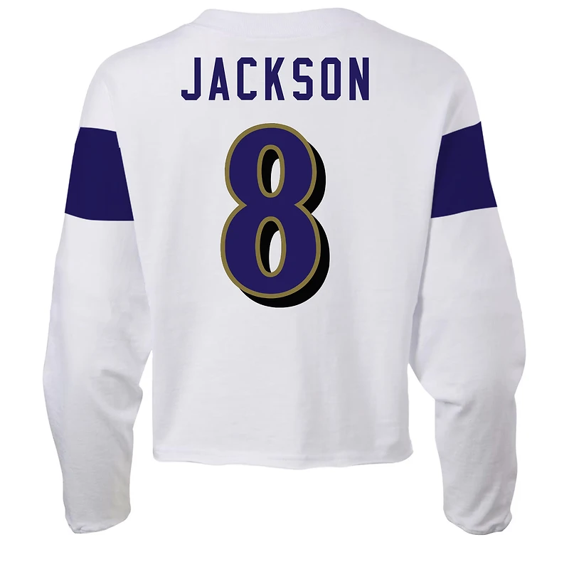 T-shirt Fanatics Lamar Jackson Ash Baltimore Ravens pour femmes, grande taille, nom et numéro