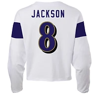 T-shirt Fanatics Lamar Jackson Ash Baltimore Ravens pour femmes, grande taille, nom et numéro