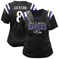 Women's Fanatics Lamar Jackson Black Baltimore Ravens Plus Name & Number Raglan Lace V-Neck T-Shirt