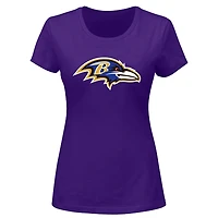 T-shirt à col en V Fanatics Lamar Jackson violet Baltimore Ravens pour femmes, grandes tailles, nom et numéro