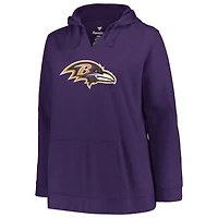 Sweat à capuche Fanatics Lamar Jackson violet Baltimore Ravens pour femme, grande taille, col en V, nom et numéro du joueur
