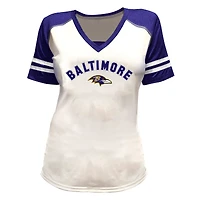 T-shirt à col en V orné de strass, grande taille, Lamar Jackson, blanc, Baltimore Ravens, pour femme (Fanatics)