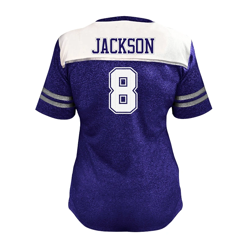 T-shirt à col en V orné de strass, grande taille, Lamar Jackson, blanc, Baltimore Ravens, pour femme (Fanatics)