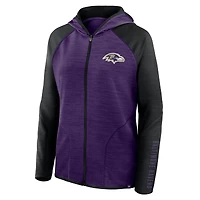 Sweat à capuche zippé entièrement pour femme Fanatics violet/noir Baltimore Ravens Redzone End Around Pass Raglan
