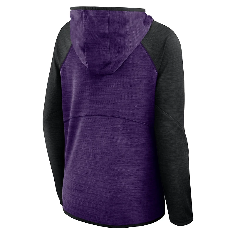 Sweat à capuche zippé entièrement pour femme Fanatics violet/noir Baltimore Ravens Redzone End Around Pass Raglan