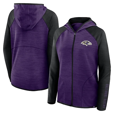 Sweat à capuche zippé entièrement pour femme Fanatics violet/noir Baltimore Ravens Redzone End Around Pass Raglan