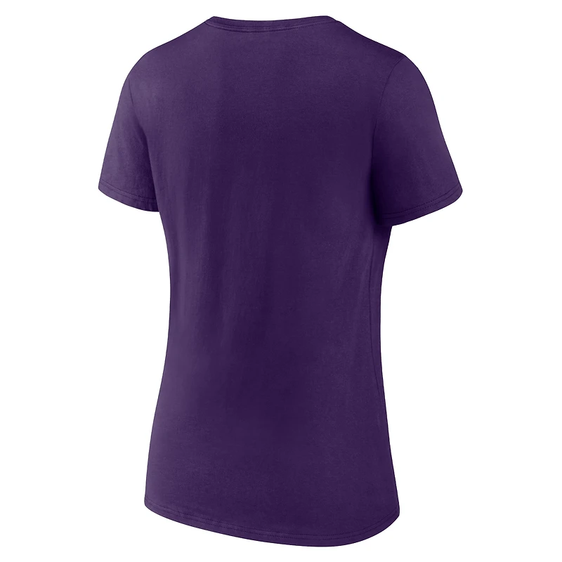 T-shirt violet à col en V Fanatics pour femmes des Ravens de Baltimore, support défensif la ville natale
