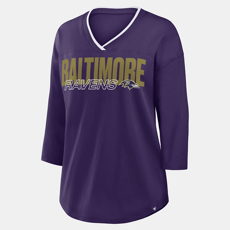 Women's Fanatics Purple Baltimore Ravens Team First Deceptive Juke 3/4-Sleeve V-Neck T-Shirt