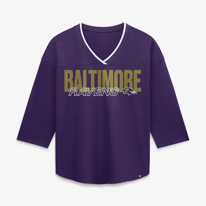 Women's Fanatics Purple Baltimore Ravens Team First Deceptive Juke 3/4-Sleeve V-Neck T-Shirt