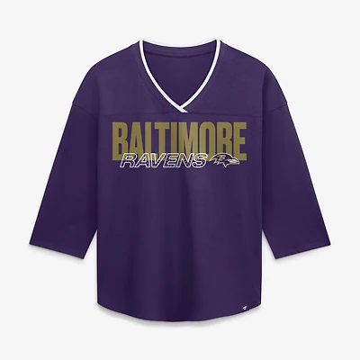 Women's Fanatics Purple Baltimore Ravens Team First Deceptive Juke 3/4-Sleeve V-Neck T-Shirt