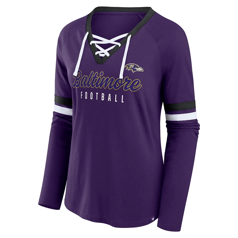 Haut tendance à manches longues lacets Fanatics Purple Baltimore Ravens Won and Done pour femmes