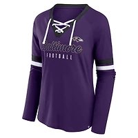 Haut tendance à manches longues lacets Fanatics Purple Baltimore Ravens Won and Done pour femmes