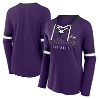 Haut tendance à manches longues lacets Fanatics Purple Baltimore Ravens Won and Done pour femmes