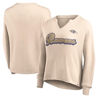 Women's Fanatics Tan Baltimore Ravens Go For It Notch Neck Waffle Knit Lightweight Long Sleeve T-Shirt
