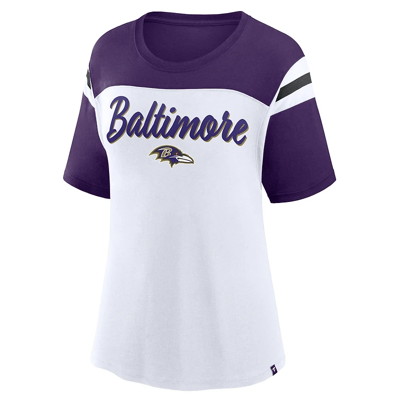 Women's Fanatics White/Purple Baltimore Ravens Cheer Chant Fashion Crop Top
