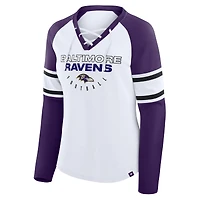 T-shirt à manches longues et col en V lacets pour femme Fanatics, blanc/violet, Baltimore Ravens Redzone Blitz Package