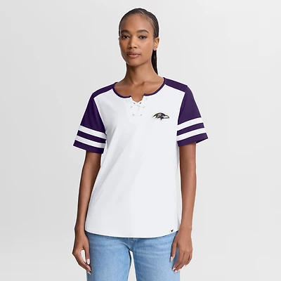 Women's Fanatics White/Purple Baltimore Ravens Touchdown Pass Athena Lace-Up T-Shirt