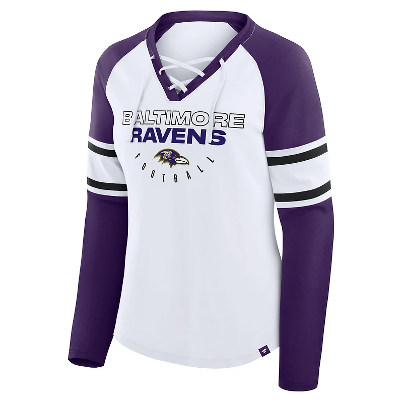 Women's Fanatics White Baltimore Ravens Plus Redzone Lace Up Long Sleeve T-Shirt