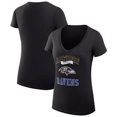 Women's G-III 4Her by Carl Banks Black Baltimore Ravens Super-Slim Fit Lightweight Team Logo Graphic V-Neck T-Shirt