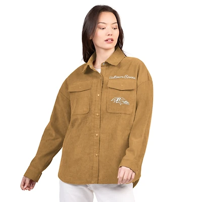 Women's G-III 4Her by Carl Banks  Brown Baltimore Ravens Re-Match Corduroy Full-Snap Shacket