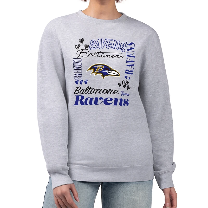 Women's G-III 4Her by Carl Banks Heather Gray Baltimore Ravens Collage Graphic Fleece Pullover Sweatshirt
