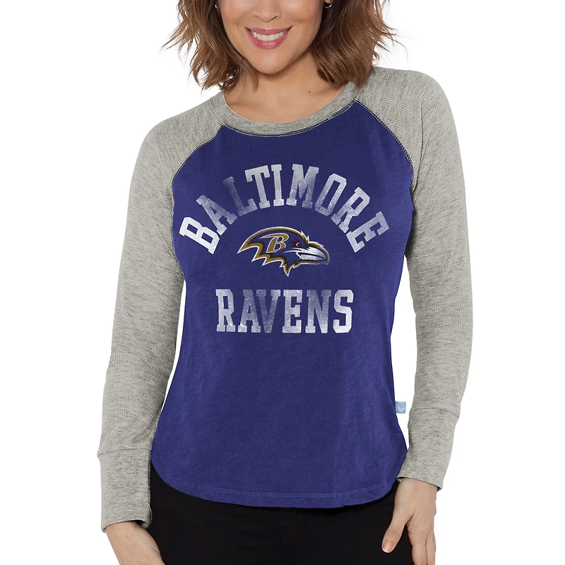 T-shirt à manches longues raglan en tricot gaufré Baltimore Ravens G-III 4Her by Carl Banks violet/gris chiné pour femme