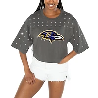 Women's Gameday Couture Gray Baltimore Ravens All-Over Rhinestone Cropped Oversized T-Shirt
