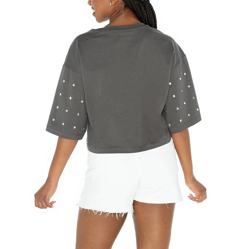 Women's Gameday Couture Gray Baltimore Ravens All-Over Rhinestone Cropped Oversized T-Shirt