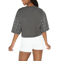 Women's Gameday Couture Gray Baltimore Ravens All-Over Rhinestone Cropped Oversized T-Shirt