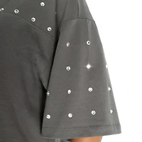 Women's Gameday Couture Gray Baltimore Ravens All-Over Rhinestone Cropped Oversized T-Shirt