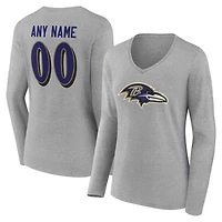 Women's Gray Baltimore Ravens Team Authentic Personalized Name & Number Long Sleeve V-Neck T-Shirt