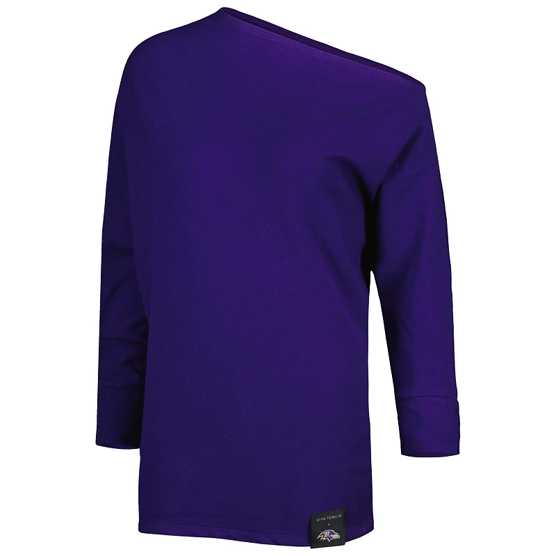 Women's KIYA TOMLIN Purple Baltimore Ravens Twisted Tri-Blend Asymmetrical 3/4-Dolman Sleeve Sweatshirt