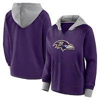 Women's Logo Athletic Purple Baltimore Ravens Boom Fleece Pullover V-Neck Hoodie