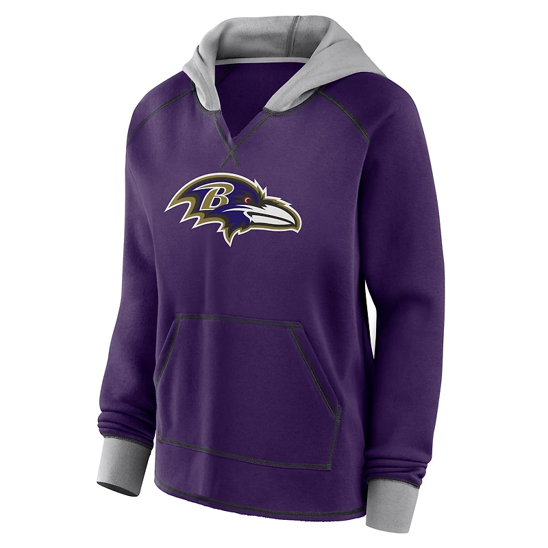 Women's Logo Athletic Purple Baltimore Ravens Boom Fleece Pullover V-Neck Hoodie