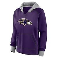 Women's Logo Athletic Purple Baltimore Ravens Boom Fleece Pullover V-Neck Hoodie