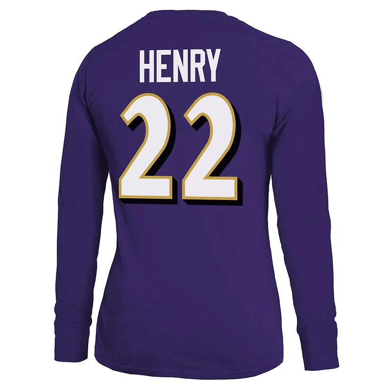 T-shirt à manches longues pour femmes Majestic Threads Derrick Henry violet Baltimore Ravens nom et numéro