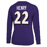T-shirt à manches longues pour femmes Majestic Threads Derrick Henry violet Baltimore Ravens nom et numéro