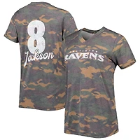 Women's Majestic Threads Lamar Jackson Camo Baltimore Ravens Name & Number V-Neck Tri-Blend T-Shirt